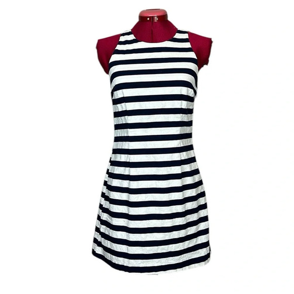 BB Dakota stretch cotton navy white stripe sleeveless fitted mini dress - Picture 1 of 12